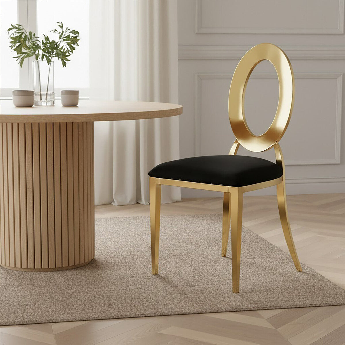Sarita Black Velvet and Gold Finish Stackable Oval Back Dining Chair