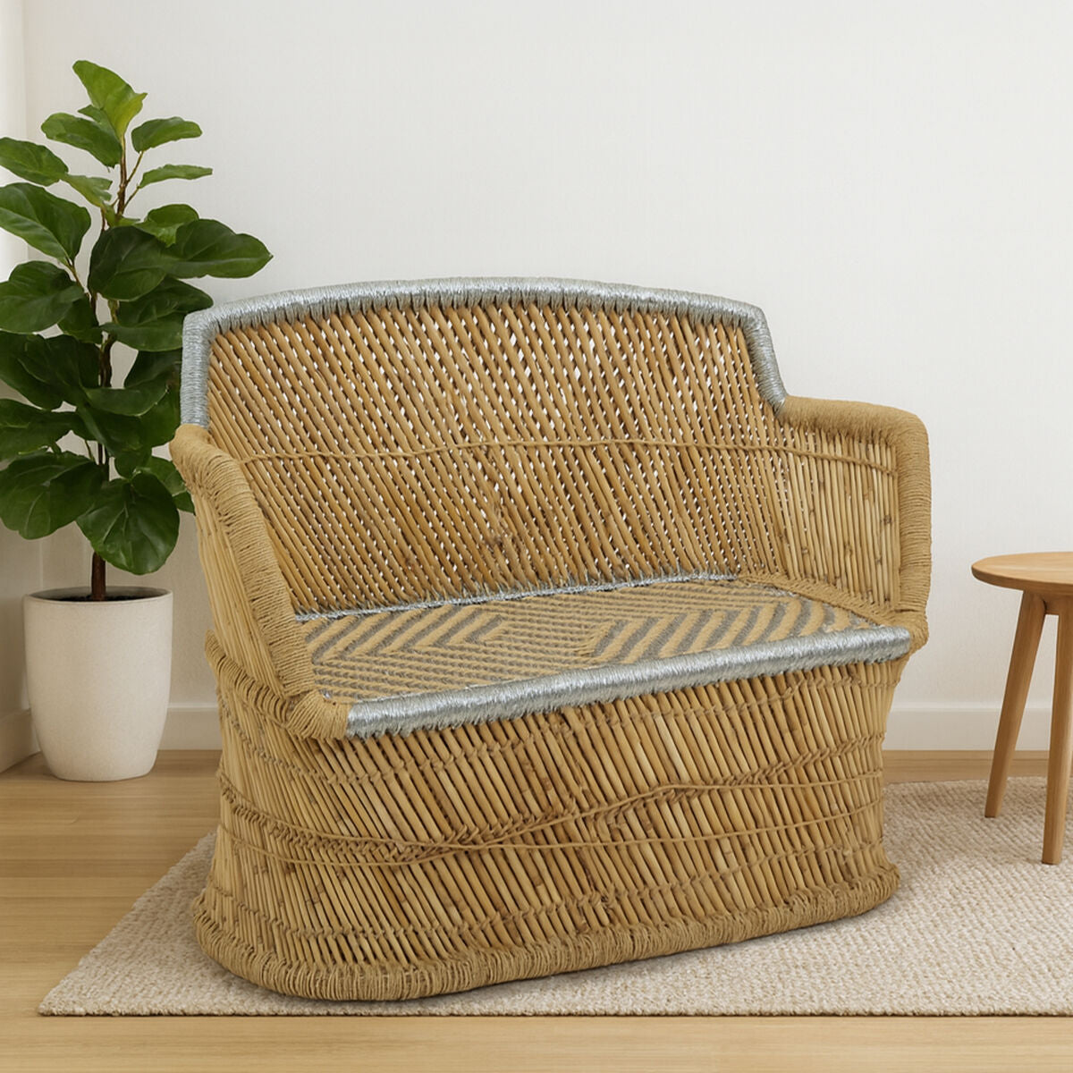 Rowan Natural and Silver Woven Bamboo 2 Seater Sofa