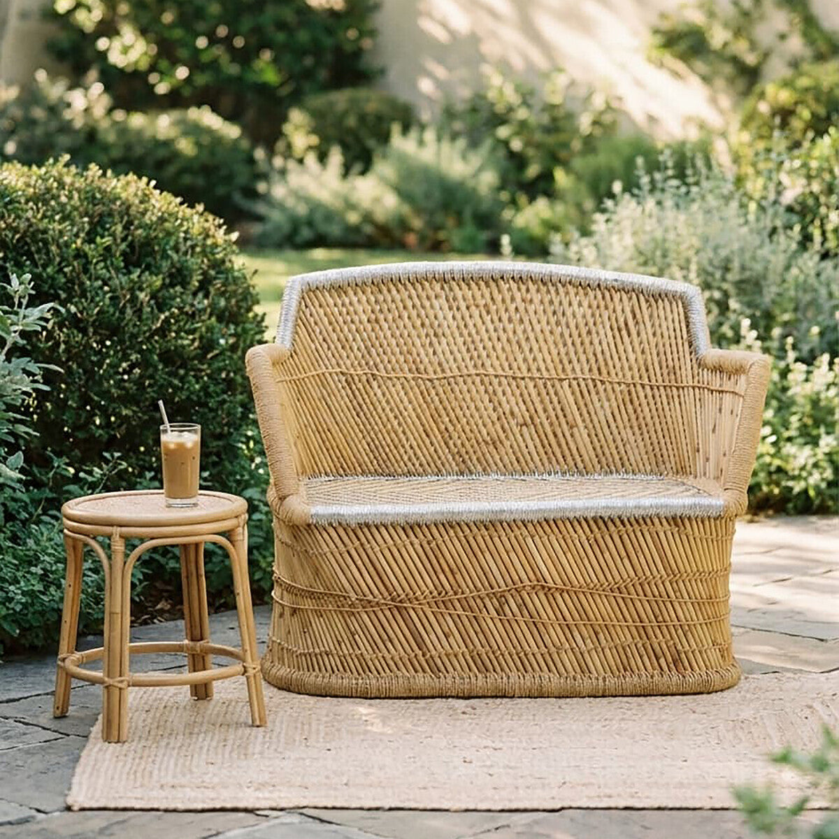 Rowan Natural and Silver Woven Bamboo 2 Seater Sofa