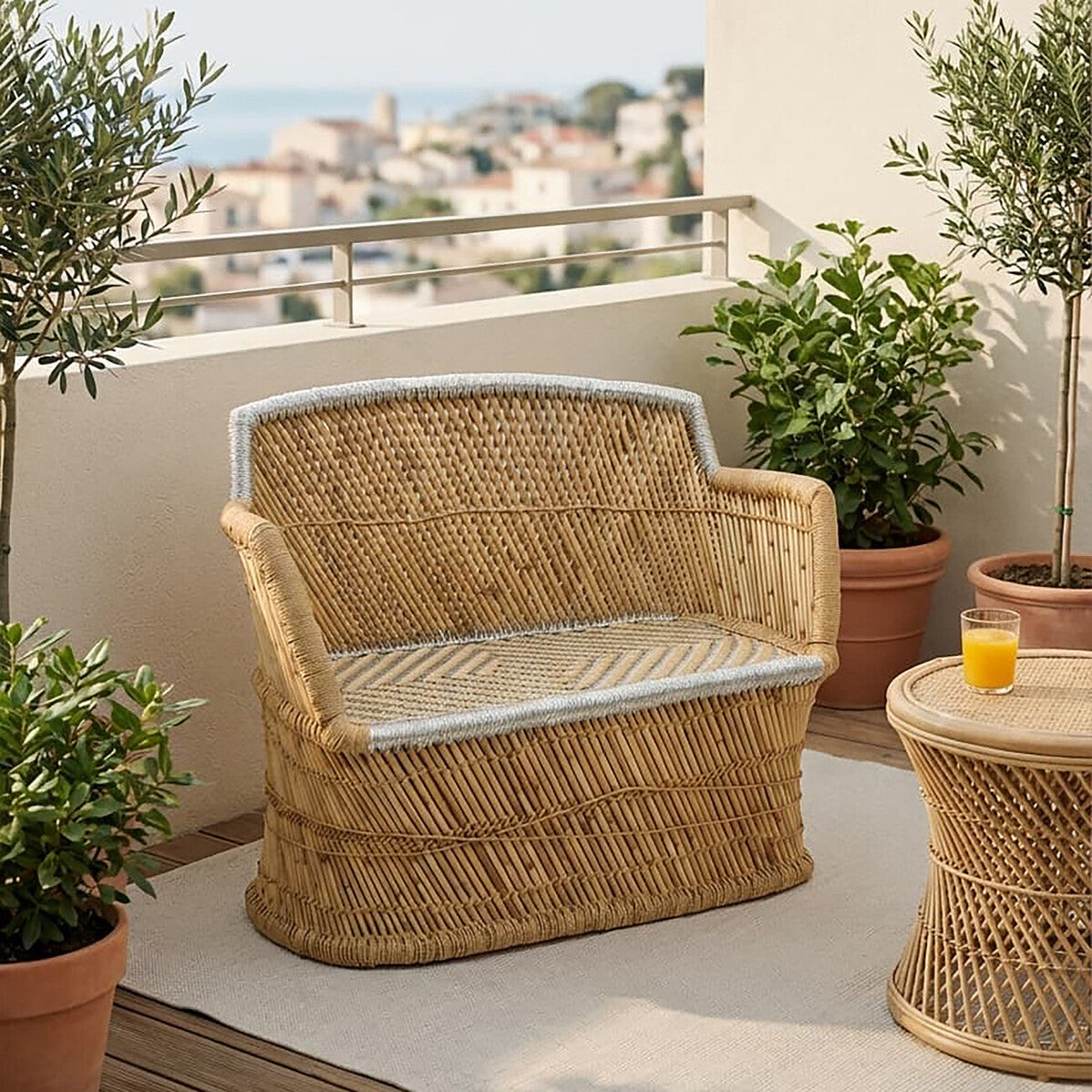 Rowan Natural and Silver Woven Bamboo 2 Seater Sofa