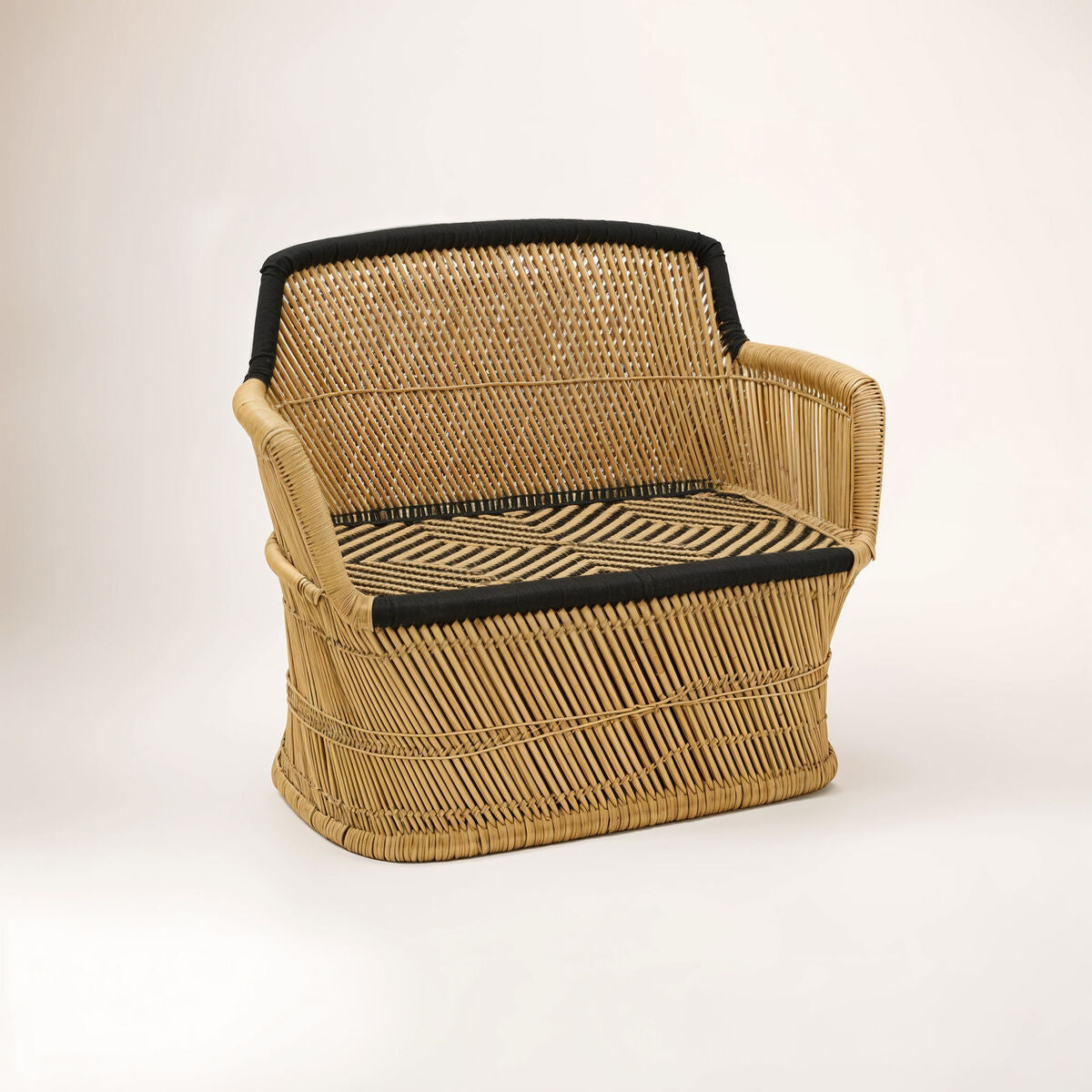 Rowan Natural and Black Woven Bamboo 2 Seater Sofa