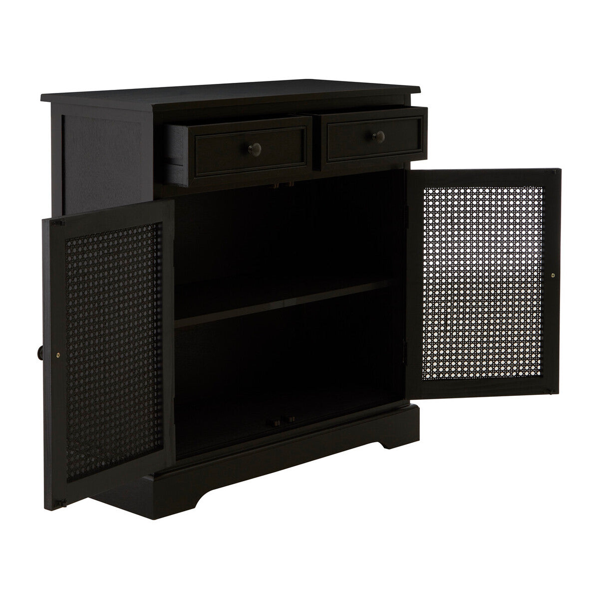 Heritage Black Wooden and Rattan 2 Door Sideboard with Drawers