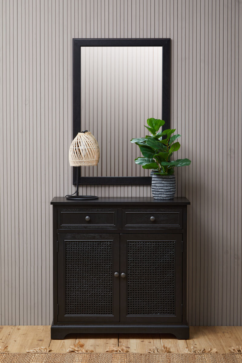 Heritage Black Wooden and Rattan 2 Door Sideboard with Drawers