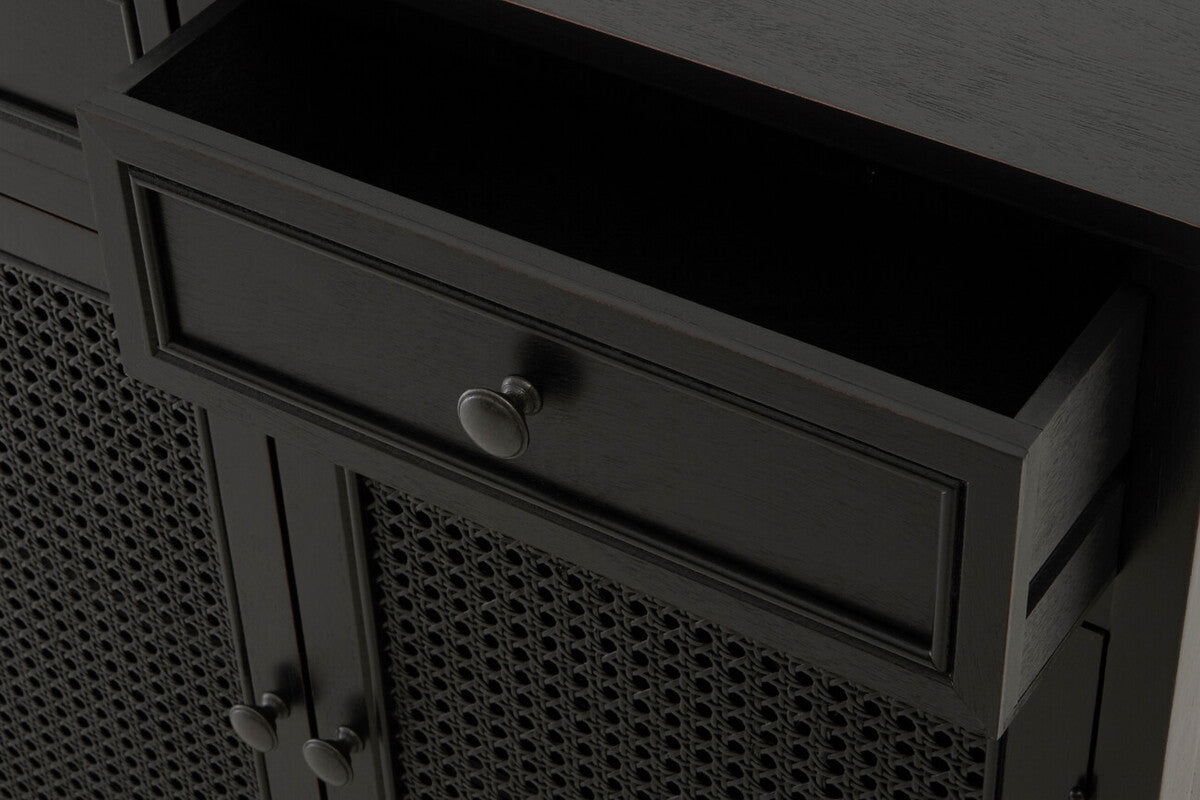 Heritage Black Wooden and Rattan 2 Door Sideboard with Drawers