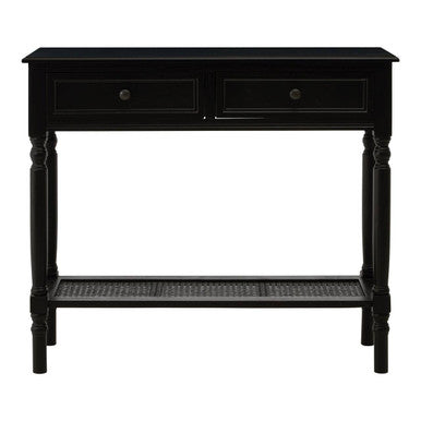 Heritage Black Wooden 2 Drawer Console Table with Lower Shelf