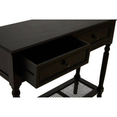 Heritage Black Wooden 2 Drawer Console Table with Lower Shelf