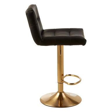 Baina Black Leather Effect Bar Stool with Gold Finish Base