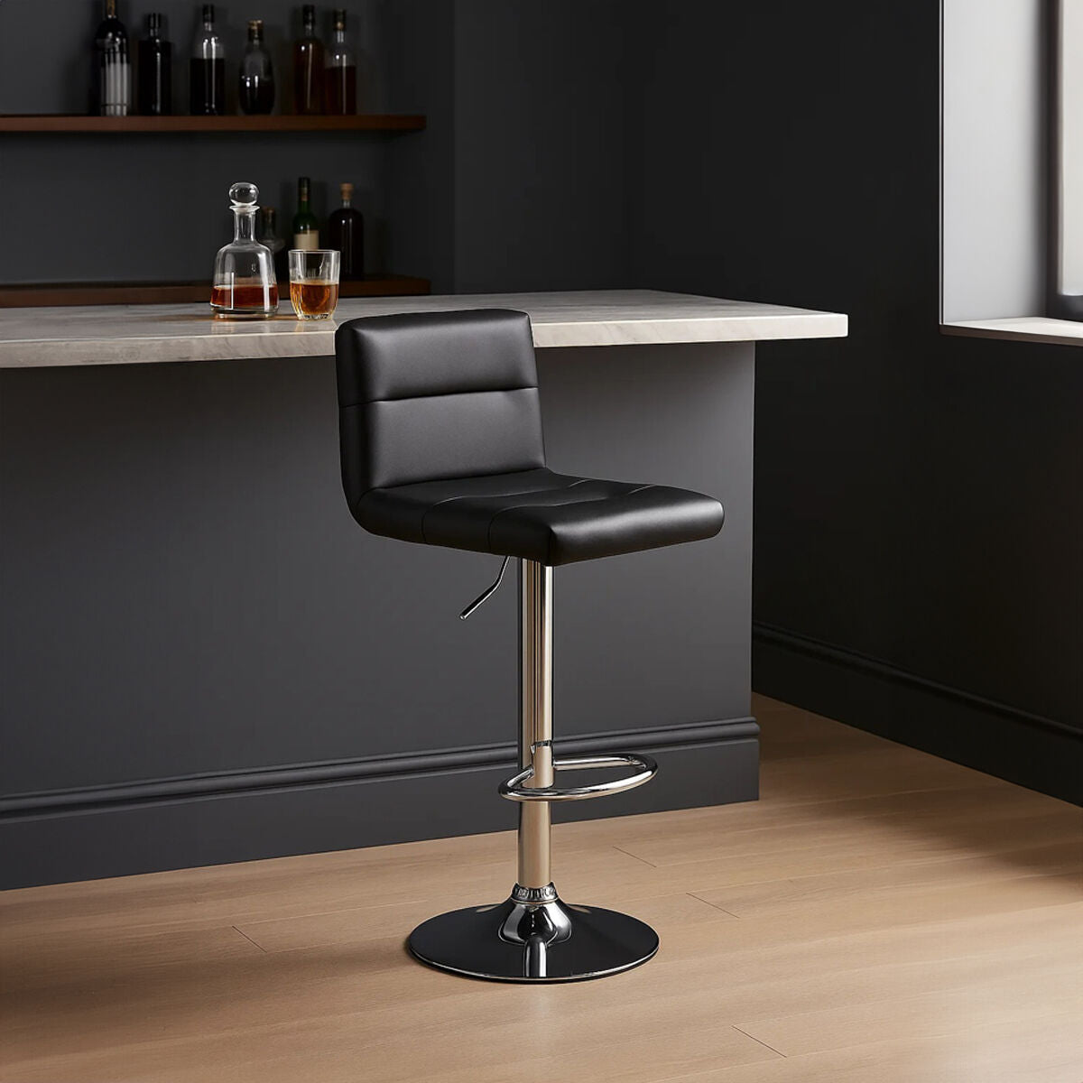 Baina Black Leather Effect Adjustable Bar Chair