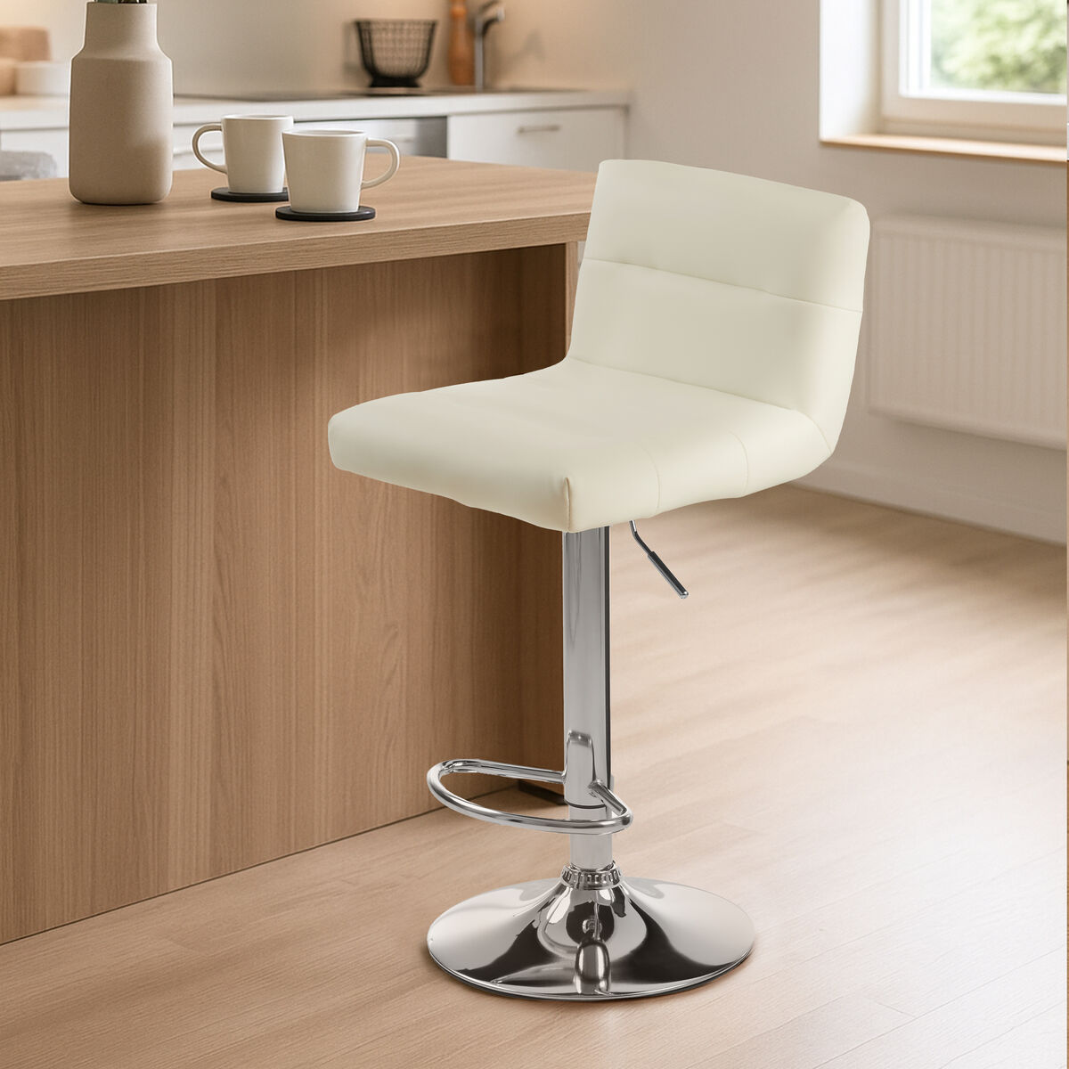 Baina White Leather Effect Bar Stool with Chrome Finish Base