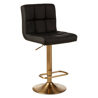 Baina Black Quilted Leather Effect Bar Stool with Gold Finish Base