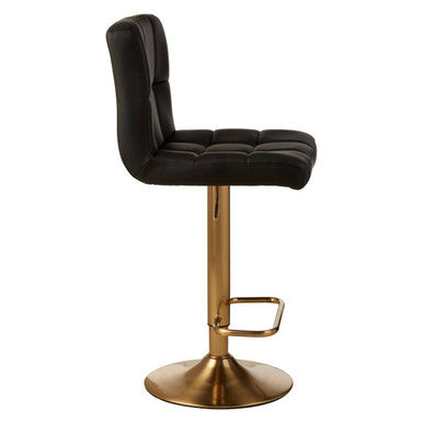 Baina Black Quilted Leather Effect Bar Stool with Gold Finish Base