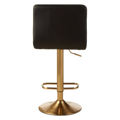 Baina Black Quilted Leather Effect Bar Stool with Gold Finish Base