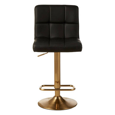 Baina Black Quilted Leather Effect Bar Stool with Gold Finish Base