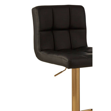 Baina Black Quilted Leather Effect Bar Stool with Gold Finish Base