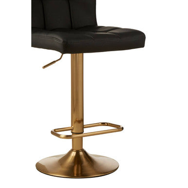 Baina Black Quilted Leather Effect Bar Stool with Gold Finish Base