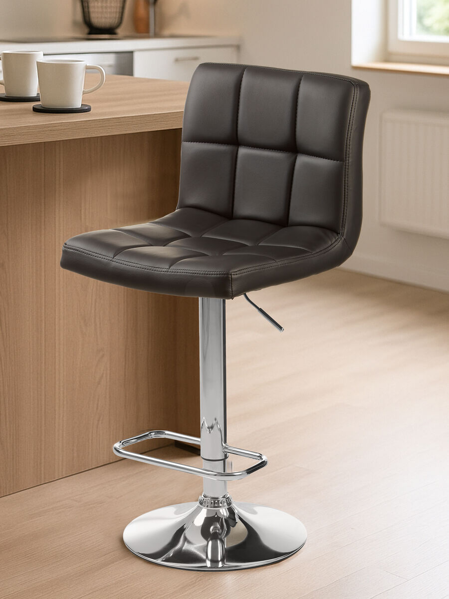 Baina Black Quilted Leather Effect Bar Stool with Chrome Finish Base