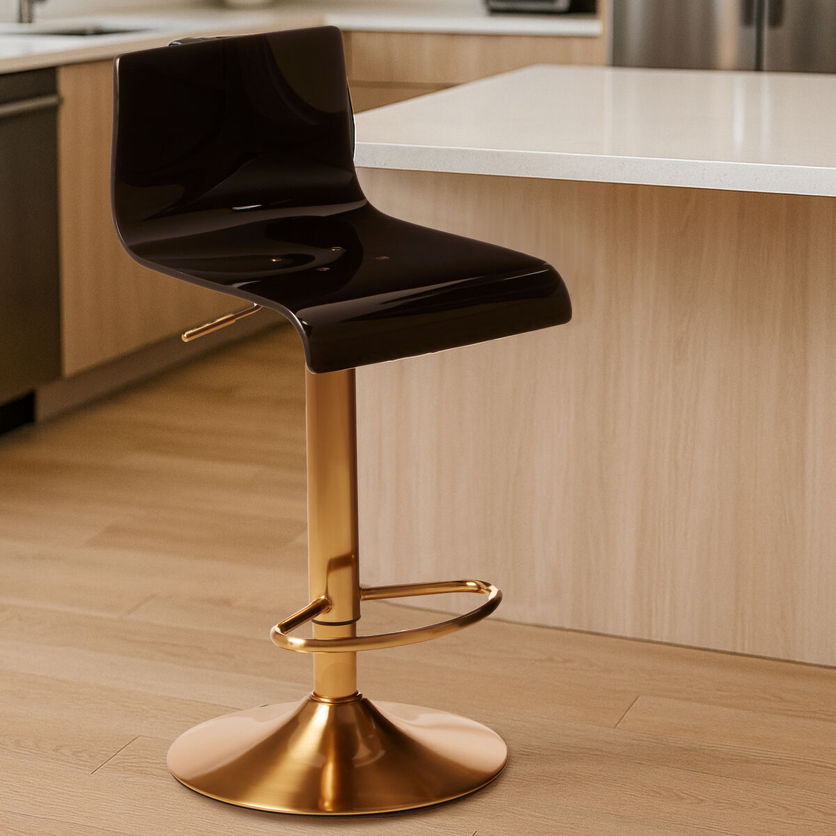 Baina Black Acrylic Bar Stool with Gold Finish Base