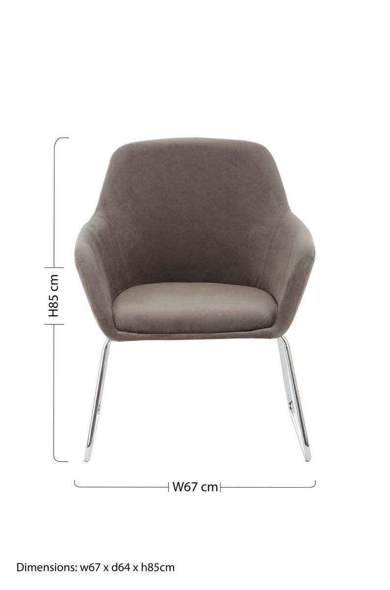 Stockholm Grey Velvet Dining Chair with Armrests