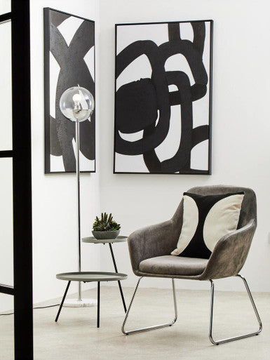 Stockholm Grey Velvet Dining Chair with Armrests