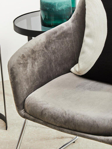 Stockholm Grey Velvet Dining Chair with Armrests