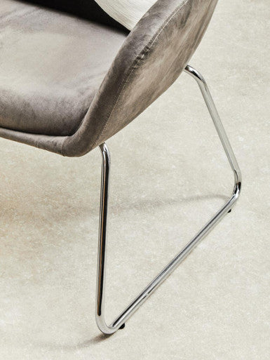 Stockholm Grey Velvet Dining Chair with Armrests