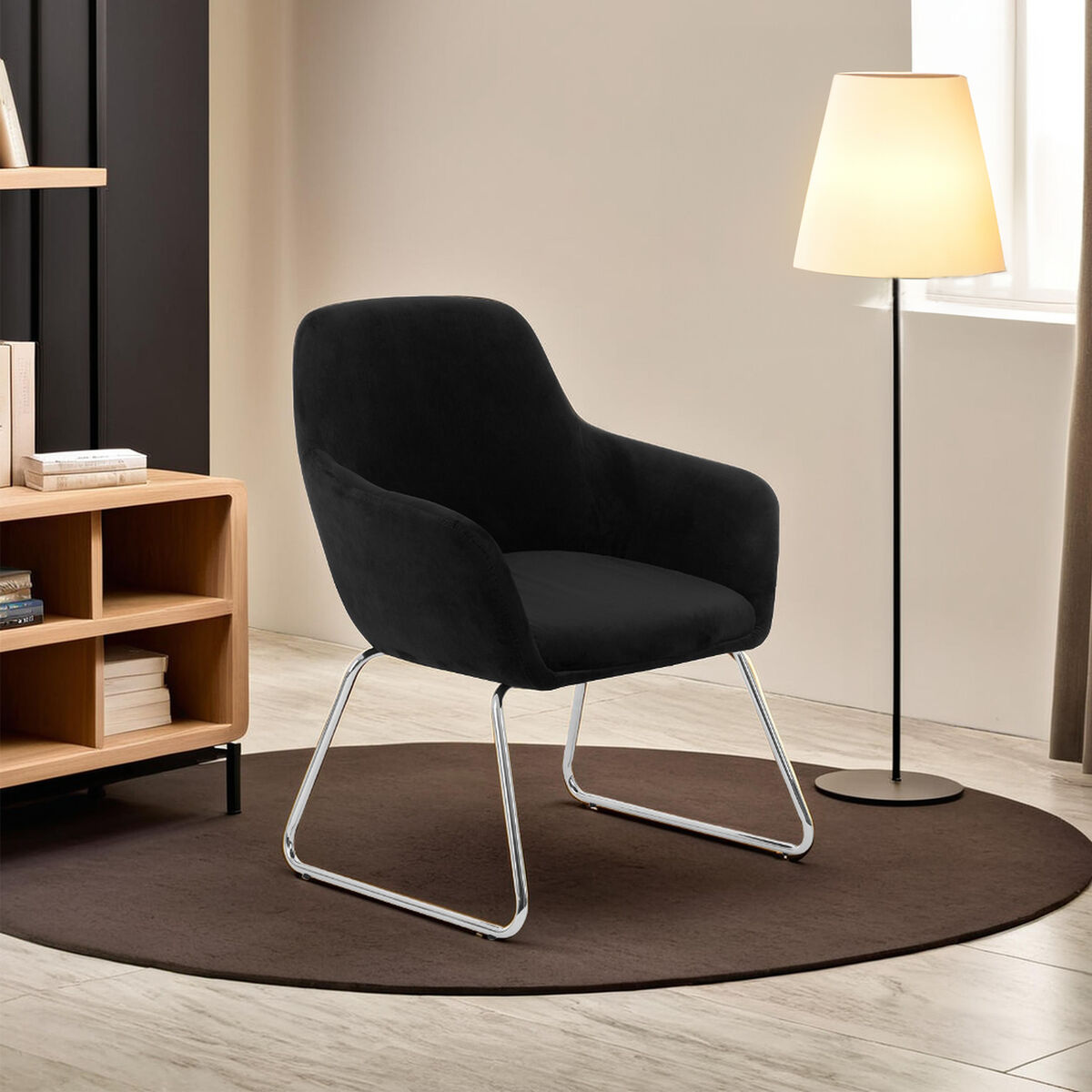 Stockholm Black Velvet Dining Chair with Armrests