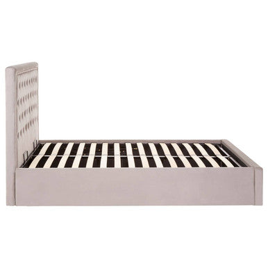 Grey Velvet Ottoman Double Bed