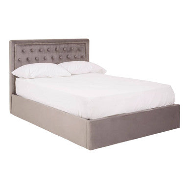 Grey Velvet Ottoman Double Bed