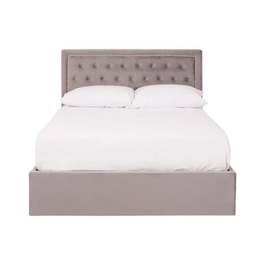 Grey Velvet Ottoman Double Bed
