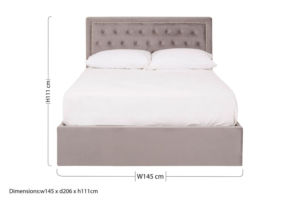 Grey Velvet Ottoman Double Bed