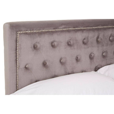 Grey Velvet Ottoman Double Bed