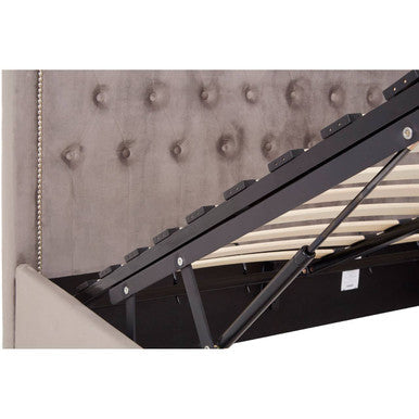 Grey Velvet Ottoman Double Bed