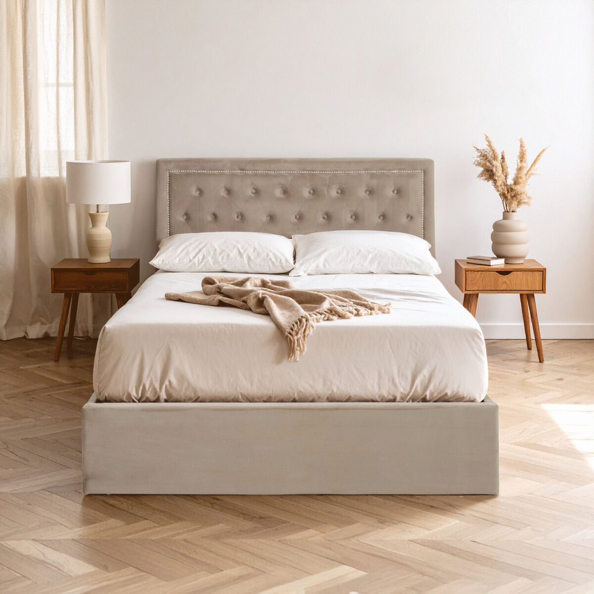 Mink Velvet Ottoman Double Bed