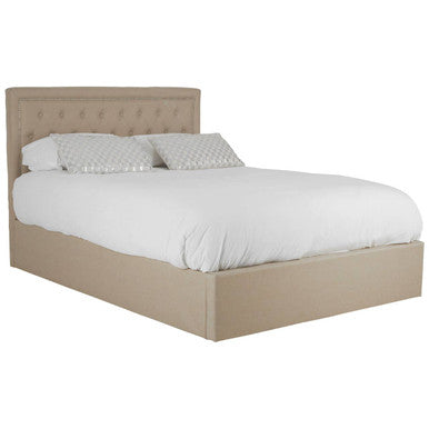 Beige Linen Ottoman Double Bed