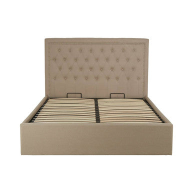 Beige Linen Ottoman Double Bed