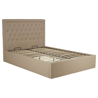 Beige Linen Ottoman Double Bed