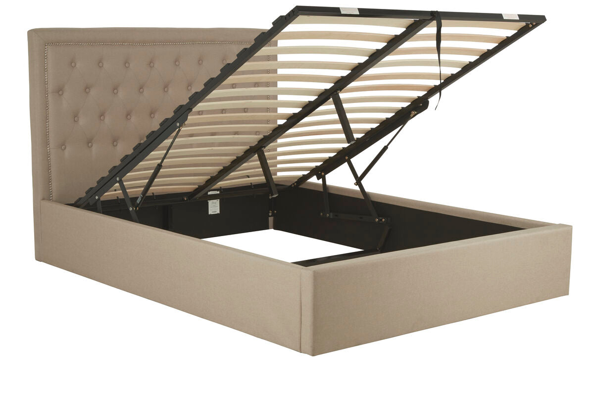 Beige Linen Ottoman Double Bed