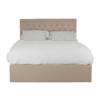 Beige Linen Ottoman Double Bed