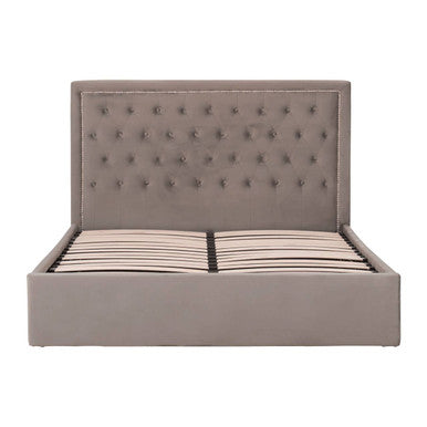 Grey Velvet Ottoman King Bed