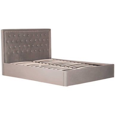 Grey Velvet Ottoman King Bed