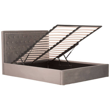 Grey Velvet Ottoman King Bed