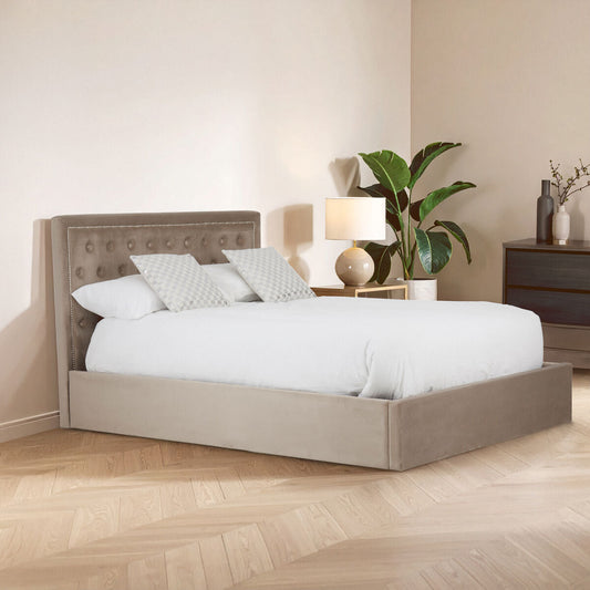 Mink Velvet Ottoman King Bed