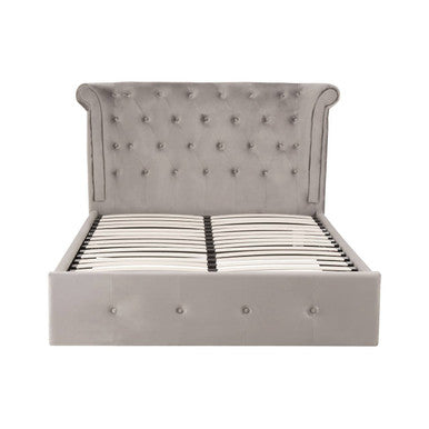 Grey Velvet Ottoman Double Bed