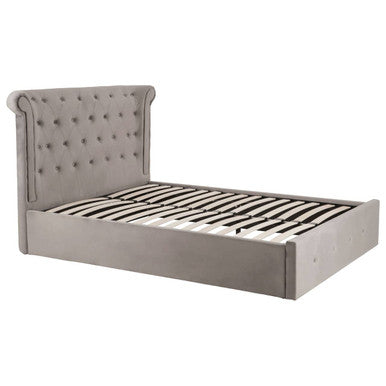 Grey Velvet Ottoman Double Bed