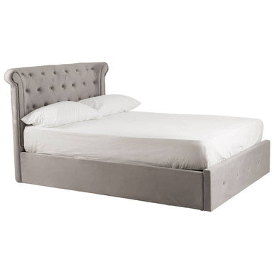 Grey Velvet Ottoman Double Bed
