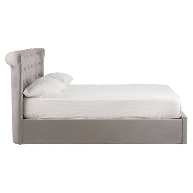 Grey Velvet Ottoman Double Bed