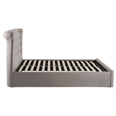 Grey Velvet Ottoman Double Bed