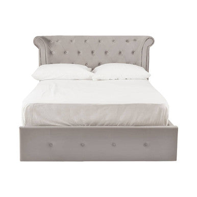 Grey Velvet Ottoman Double Bed
