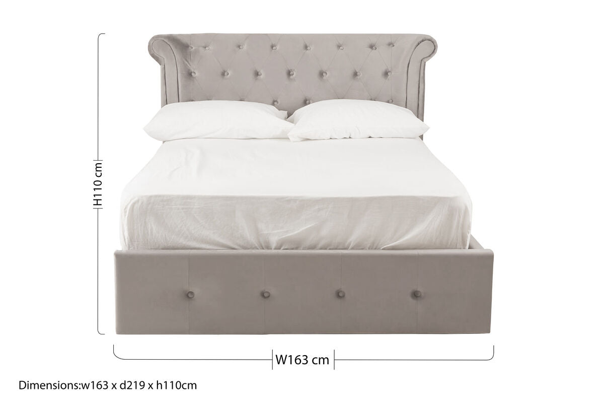 Grey Velvet Ottoman Double Bed