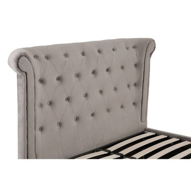 Grey Velvet Ottoman Double Bed